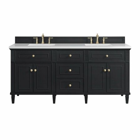 JAMES MARTIN VANITIES 72'' Double Vanity, Black Onyx w/ 3 CM White Zeus Quartz Top 424-V72-BKO-3WZ